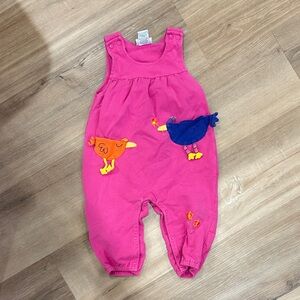 Le Top Pink Overalls with Colorful Appliques
